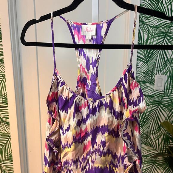 Parker Women's Multicolored Racer Back Summer Sun Mini Dress Size Small - Picture 3 of 10